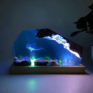 Walhai-Harz-Lampe, Tauchholz-Nachtlicht, Taucher-inspirierte Harz-Kunst-Lampe, Holz-Harz-Lampe, Ozean-Harz-Kunst
