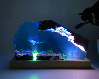 Whaleshark Resin Lamp, Scuba Diving Wood Night Light, Diver-Inspired Resin Art Lamp, Wood resin lamp, Ocean resin art
