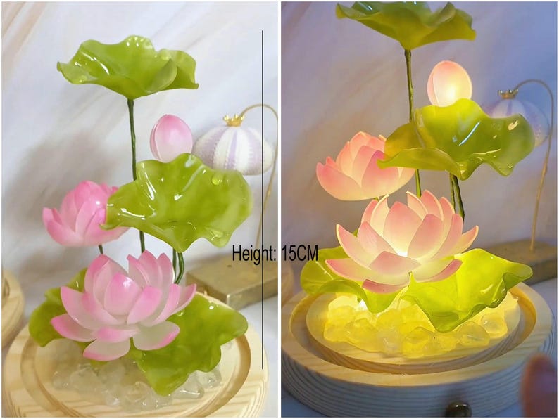 Lampada a forma di fiore in resina, lampada magica a forma di fiore dorato fatta a mano, fiore di Sundelions, lampada floreale in resina, regalo di compleanno, regalo per gli amanti delle fiabe lotus-15cm