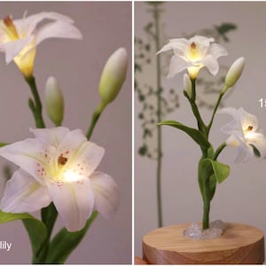 Lampada a forma di fiore in resina, lampada magica a forma di fiore dorato fatta a mano, fiore di Sundelions, lampada floreale in resina, regalo di compleanno, regalo per gli amanti delle fiabe White lily