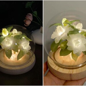 Lampada a forma di fiore in resina, lampada magica a forma di fiore dorato fatta a mano, fiore di Sundelions, lampada floreale in resina, regalo di compleanno, regalo per gli amanti delle fiabe Gardenia