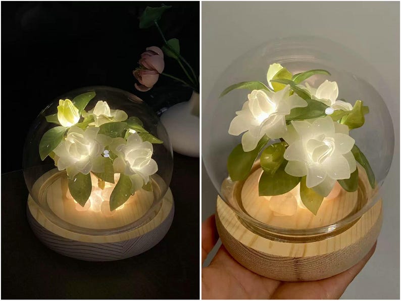 Lampada a forma di fiore in resina, lampada magica a forma di fiore dorato fatta a mano, fiore di Sundelions, lampada floreale in resina, regalo di compleanno, regalo per gli amanti delle fiabe Gardenia