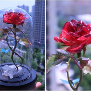 Lampada a forma di fiore in resina, lampada magica a forma di fiore dorato fatta a mano, fiore di Sundelions, lampada floreale in resina, regalo di compleanno, regalo per gli amanti delle fiabe red rose