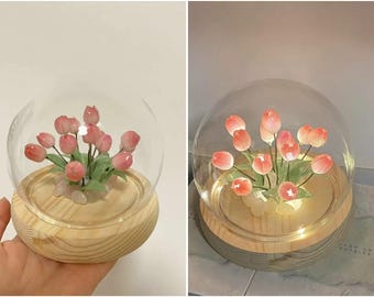 Lampada Notturna In Resina A Forma Di Fiore E Lettera – Luce Romantica Con Fiori Secchi, USB, Regalo Per Matrimonio, Camera Da Letto, Auto - 3