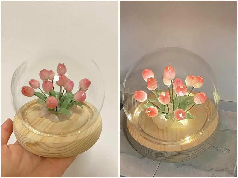 Lampada a forma di fiore in resina, lampada magica a forma di fiore dorato fatta a mano, fiore di Sundelions, lampada floreale in resina, regalo di compleanno, regalo per gli amanti delle fiabe immagine 18