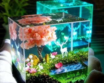 Patronus Resin Diorama | Miniature art | Ghostly glowing of the forest deer | Patornus in Enchanted Forest | Patornus gifts | witch gift
