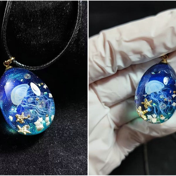 Pendentif galaxie en résine, pendentif méduse en résine, bijoux spatiaux, collier galaxie nébuleuse, collier galaxie étoilée, collier espace