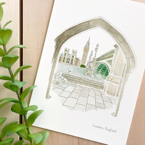 London Watercolor Art Print | 5x7 Print | England Travel Art | City Wall Decor | City Illustration | Big Ben | Travel Gift | Home Decor