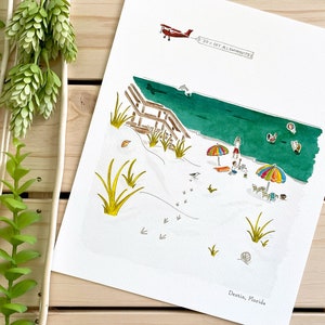 Stampa artistica ad acquerello di Destin / Stampa 8x10 / Arte di viaggio in Florida / Decorazione murale della città / Illustrazione della città / Arte della spiaggia / Regalo di viaggio / Decorazione per la casa
