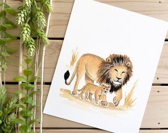 Lion Art Print | 8x10 Print | Wildlife Painting | African Wildlife | Jungle | Animal Art | Wall Decor | Safari Art | Home Decor