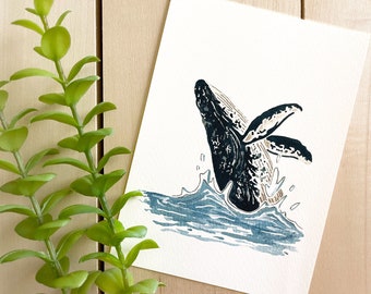 Humpback Whale Art Print | 5x7 Print | Wildlife Painting | Ocean Wildlife | Sea Life | Animal Art | Wall Decor | Underwater Art | Home Decor