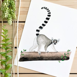 Konsttryck av ringsvansad lemur | 8x10 tryck | Vildmarksmålning | Madagaskar | Djurkonst | Väggdekor | Safarikonst | Heminredning