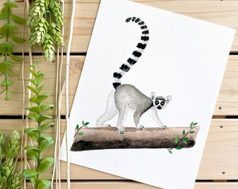 Ring-Tailed Lemur Art Print | 8x10 Print | Wildlife Painting | Madagascar | Animal Art | Wall Decor | Safari Art | Home Decor