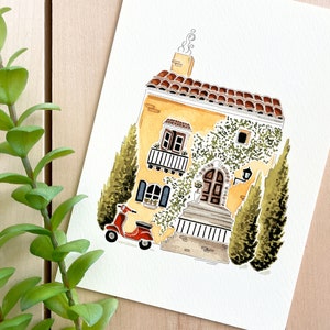 Italian Villa Watercolor Art Print | 5x7 Print | Travel Art | Wall Decor | Cottage Illustration | Tuscany | Travel Gift | Home Decor