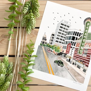 Stampa artistica ad acquerello di Austin / Stampa 8x10 / Arte di viaggio del Texas / Decorazione murale / Illustrazione della città / Texano / Regalo di viaggio / Decorazione per la casa
