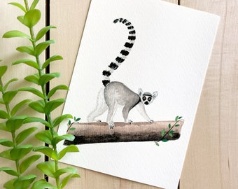 Ring-Tailed Lemur Art Print | 5x7 Print | Wildlife Painting | Madagascar | Animal Art | Wall Decor | Safari Art | Home Decor