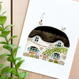 English Cottage Watercolor Art Print | 5x7 Print | Travel Art | Wall Decor | Cottage Illustration | Cotswolds | Travel Gift | Home Decor