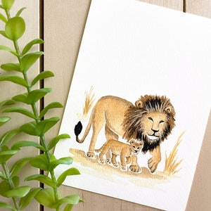 Lion Art Print 5x7 Print Wildlife Painting African Wildlife Jungle Animal Art Wall Decor Safari Art Home Decor image 1