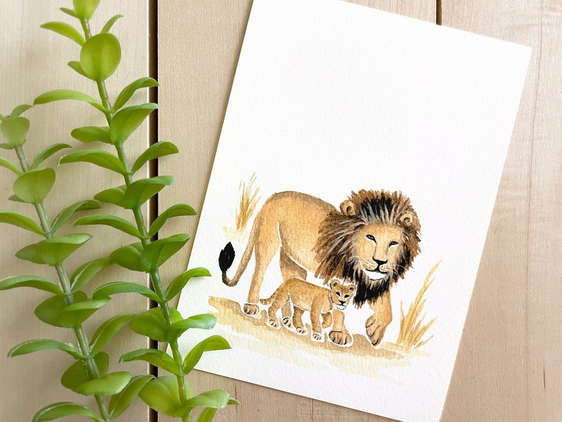 Lion Art Print 5x7 Print Wildlife Painting African Wildlife Jungle Animal Art Wall Decor Safari Art Home Decor image 1