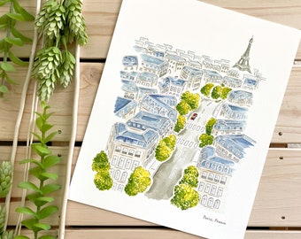 Paris Watercolor Art Print | 8x10 Print | France Travel Art | City Wall Decor | City Illustration | Eiffel Tower | Travel Gift | Home Decor