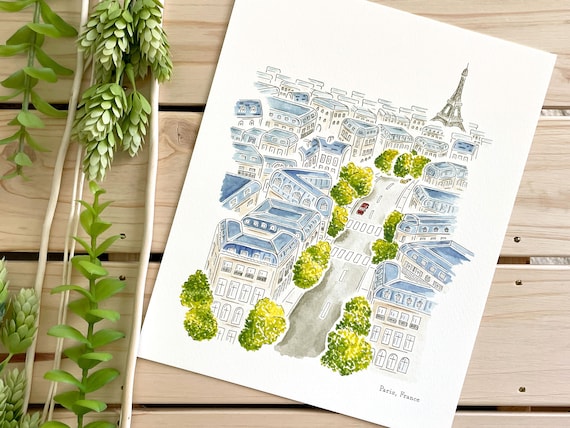 Paris Watercolor Art Print | 8x10 Print | France Travel Art | City Wall Decor | City Illustration | Eiffel Tower | Travel Gift | Home Decor