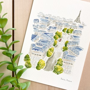 Paris Watercolor Art Print | 5x7 Print | France Travel Art | City Wall Decor | City Illustration | Eiffel Tower | Travel Gift | Home Decor