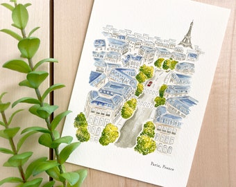 Paris Watercolor Art Print | 5x7 Print | France Travel Art | City Wall Decor | City Illustration | Eiffel Tower | Travel Gift | Home Decor