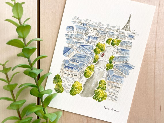 Paris Watercolor Art Print | 5x7 Print | France Travel Art | City Wall Decor | City Illustration | Eiffel Tower | Travel Gift | Home Decor