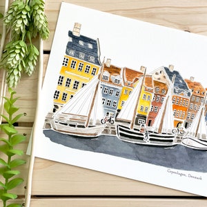Copenhagen Watercolor Art Print | 8x10 Print | Denmark Travel Art | Wall Decor | City Illustration | København | Travel Gift | Home Decor