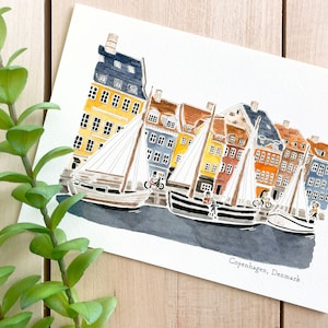 Copenhagen Watercolor Art Print | 5x7 Print | Denmark Travel Art | Wall Decor | City Illustration | København | Travel Gift | Home Decor