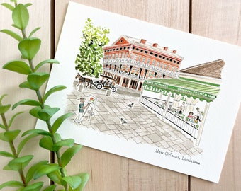 New Orleans Watercolor Art Print | 5x7 Print | Louisiana Travel Art | City Illustration | Cafe Du Monde | Travel Gift | Home Decor