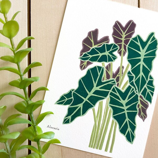 Alocasia Art Print | 5x7 Print | Botanical Wall Art | Floral Decor | Houseplant Painting | Plants | Leaf Print | Farmhouse | Home Decor