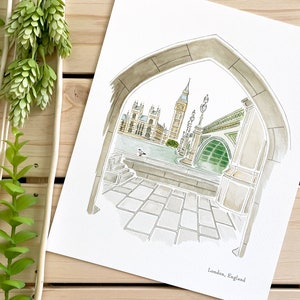 London Watercolor Art Print | 8x10 Print | England Travel Art | City Wall Decor | City Illustration | Big Ben | Travel Gift | Home Decor