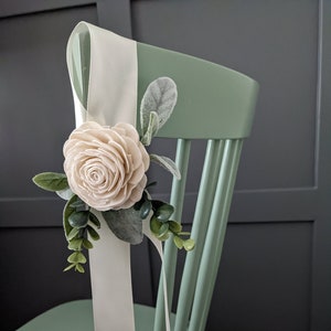 Ivory Flower and Greenery Chair Swag Pew Decor Wedding Ceremony Aisle Decoration Easy Aisle End Runner Pew Bow End for Classic Wedding image 1