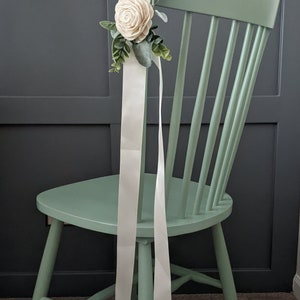 Ivory Flower and Greenery Chair Swag Pew Decor Wedding Ceremony Aisle Decoration Easy Aisle End Runner Pew Bow End for Classic Wedding image 3