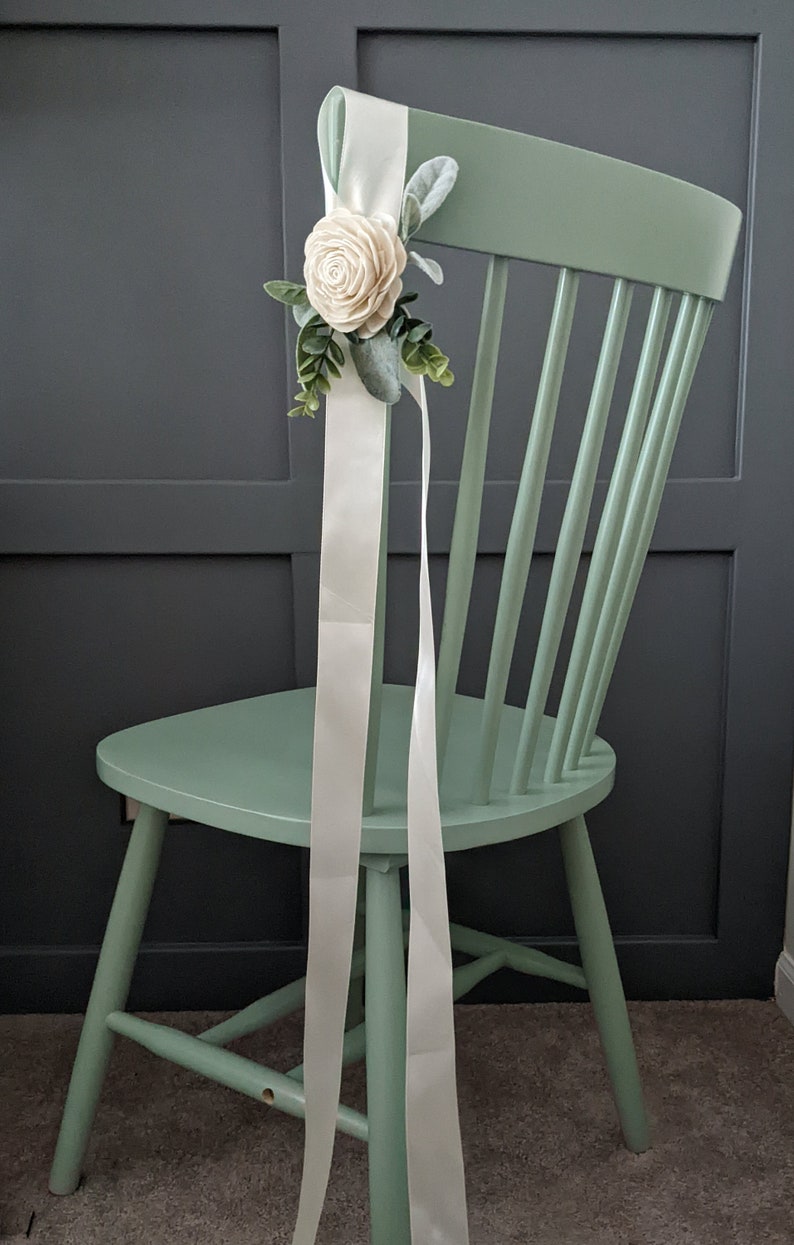 Ivory Flower and Greenery Chair Swag Pew Decor Wedding Ceremony Aisle Decoration Easy Aisle End Runner Pew Bow End for Classic Wedding image 3