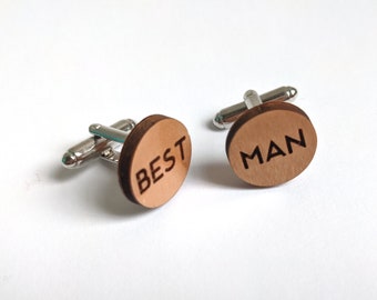 Wood Best Man Cufflinks - Rehearsal Dinner Gift Cuff Links for Best Man Groomsman - Rustic Wedding Best Man Present