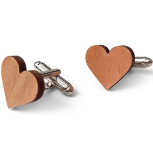 Wood Heart Cufflinks - Valentines Day Gift Cuff Links Gift Groom, Groomsmen, Father of the Bride, Boyfriend, Husband Fifth Anniversary Gift