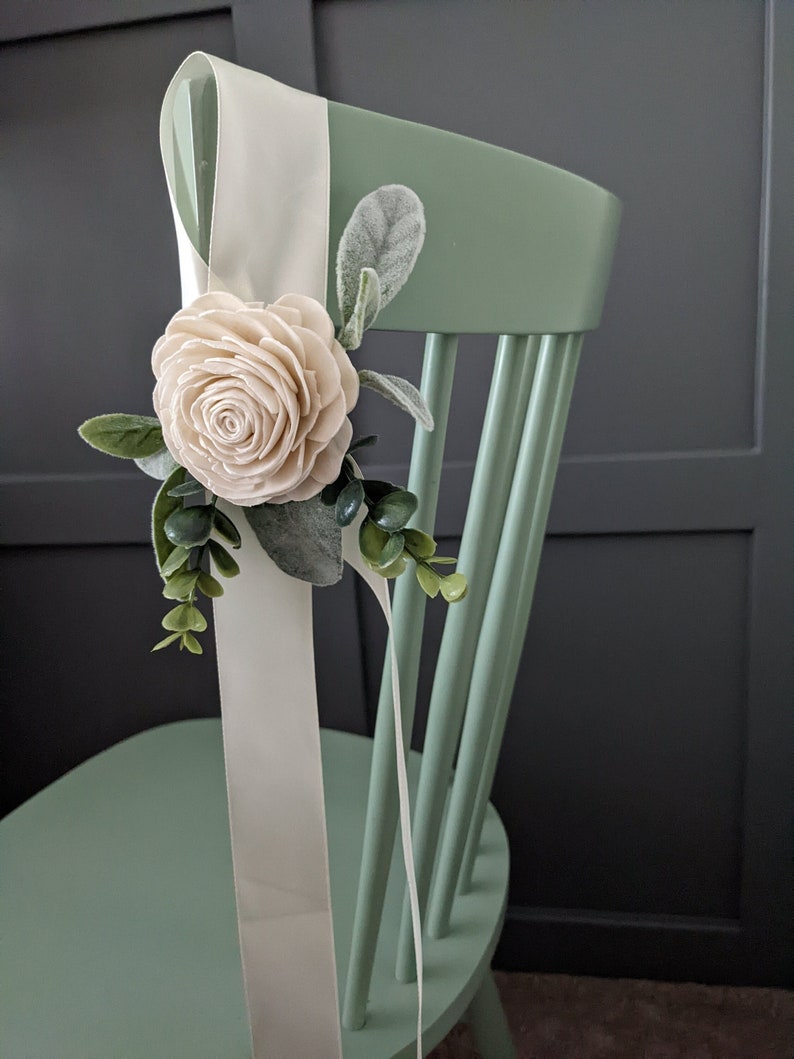 Ivory Flower and Greenery Chair Swag Pew Decor Wedding Ceremony Aisle Decoration Easy Aisle End Runner Pew Bow End for Classic Wedding image 1