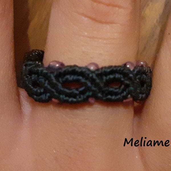 Bague femme, bijoux femme, bague micro-macramé, macrame, micromacramé, bijoux macramé, rings, bijoux en perles de rocailles, macrame ring