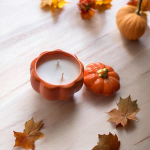 Fall Ceramic Pumpkin Candle   Pumpkin Pie Apple Pie Fall Spice Gift handmade Thanksgiving centerpiece candle