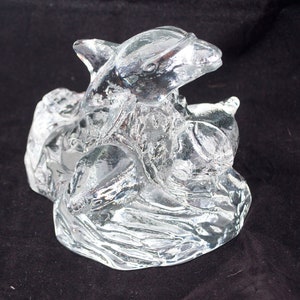 Vintage Kosta Boda Crystal Dolphin Paperweight Scandinavian Art Glass