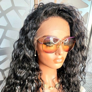 Black Wig Curly Black Wig Wavy Wig Free Part 13x6 Lace Wig  Human Hair Blend Glueless Wig Daily Wear Hair Loss Curly Black Wig Ready to Ship