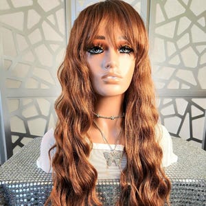 Red Wig with Bangs Ombre Wig Ginger  Wavy Wig Auburn Wig Long Red Wig Redhead Wig  Bangs Cooper Red Wig Glueless Wig Daily Wear Hair loss