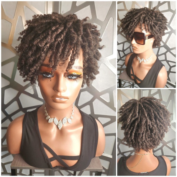 Twist Wig Locs Human Hair Blend Glueless Wig Brown Faux Twist Crochet Hair Browm  DreadLocks Short Wig Heat Safe Hair Loss