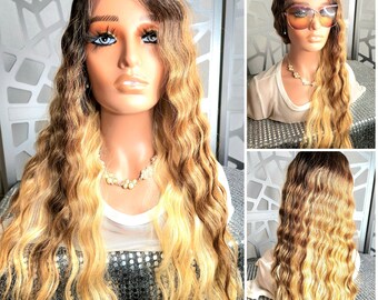 Wigs Dirty Blonde Ombre Wig With Brown Roots to Blonde  display picture 1
