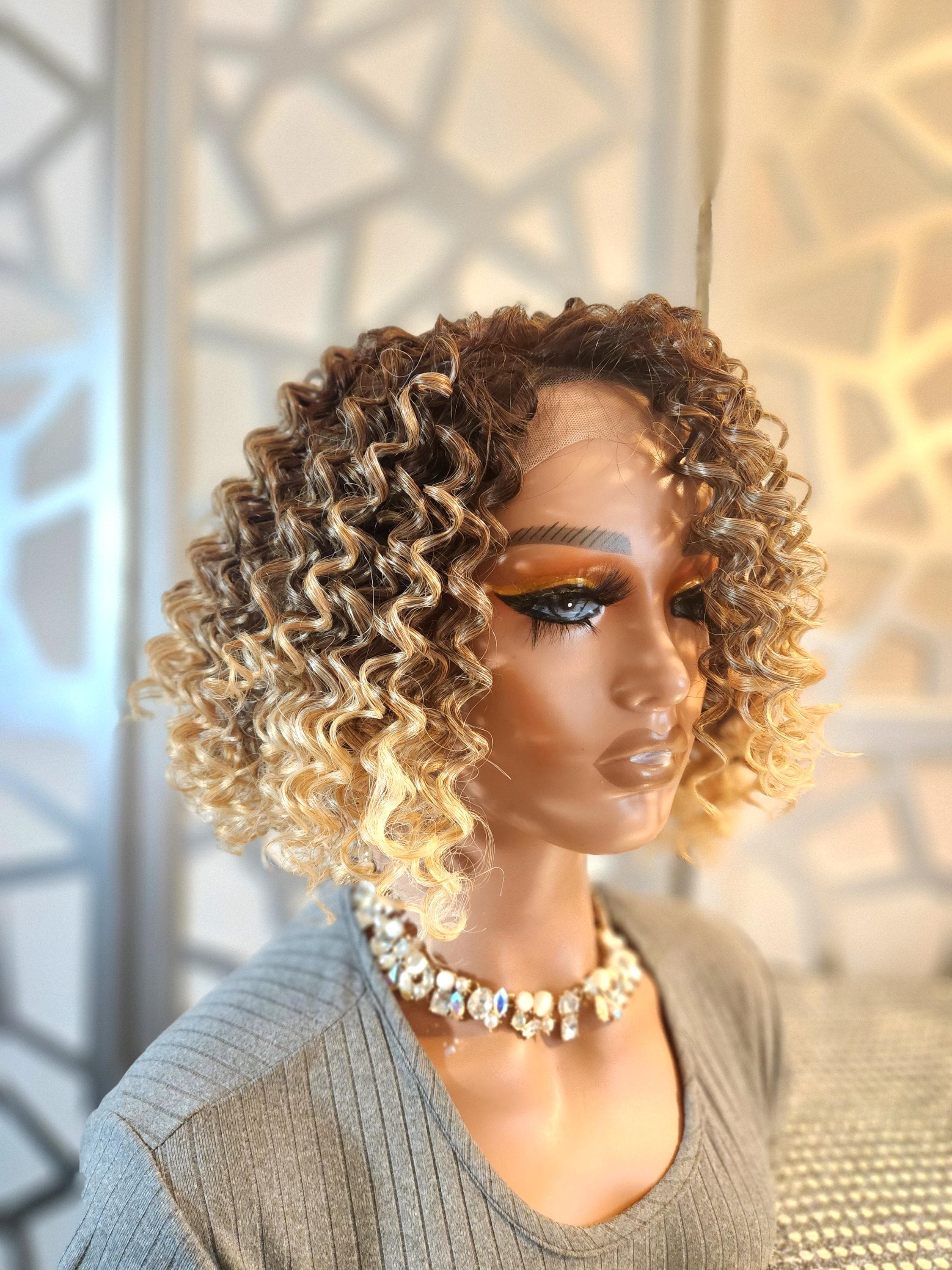 NEW ! Short Hair Spiral Curly Wig  Dark Blonde & Brown Spiral Curly Blonde Wig - Etsy main image 2