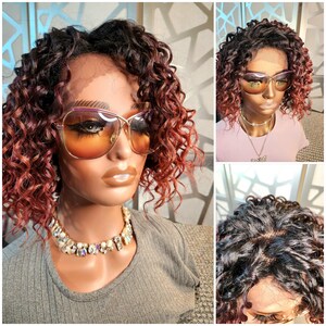 Cooper Red Wig Curly Wig Ombre Auburn Human Hair Blend  display picture 1