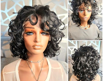 Black Curly Lace Front Wig: Human Hair Blend, Heat Safe, Glueless