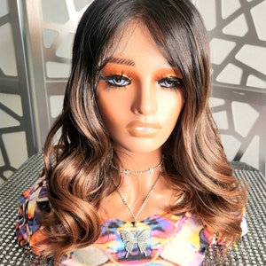 Red Wig Wavy Wig Ombre Auburn Ginger Wig Free Part 13x4 Lace Wig Short Curly Red Wig  Human Hair Blend Reddish Brown Wig Glueless Heat Safe